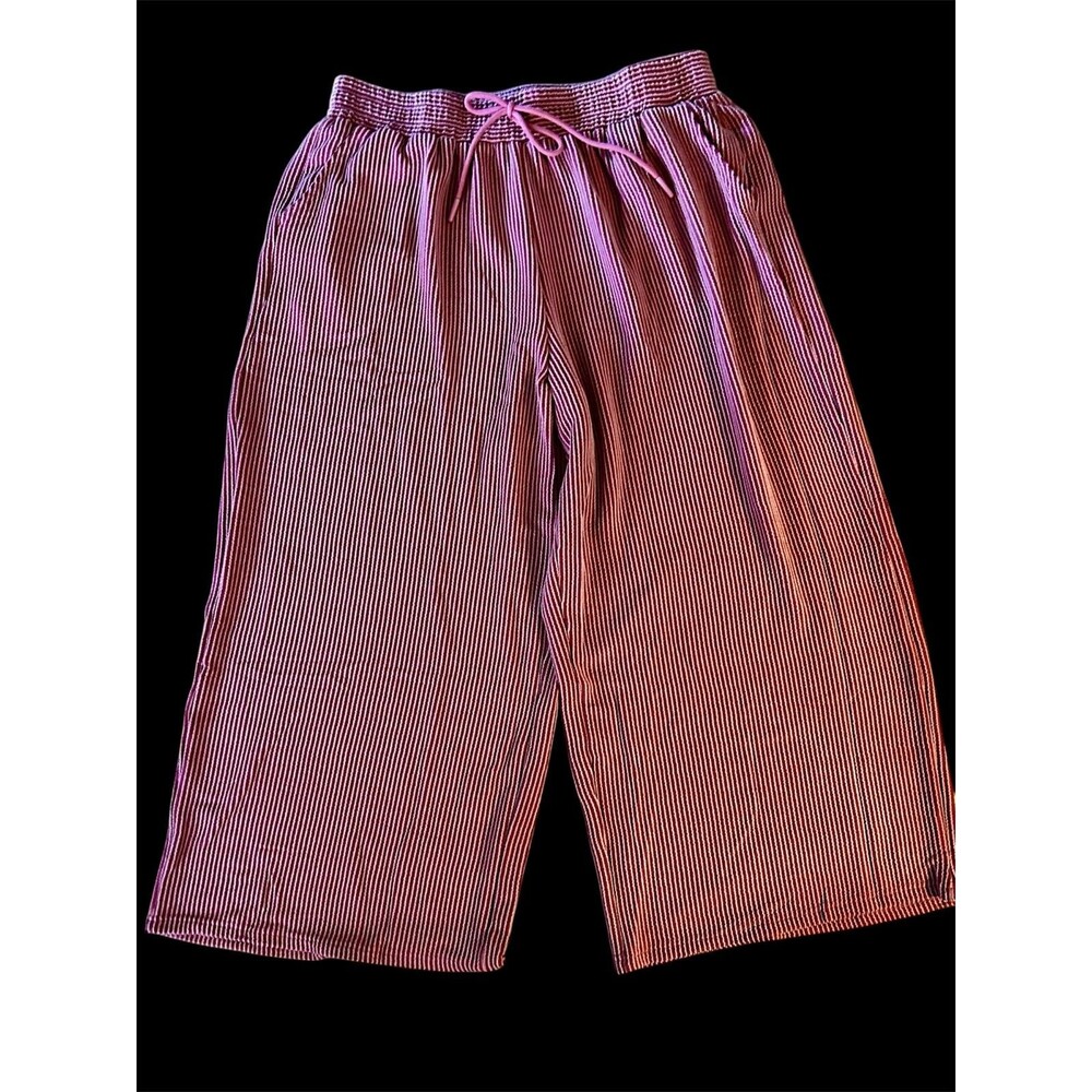 NWT Umgee Pants XL Pull On Pinstrip Burgundy Elastic Waist Wide Leg Poly Mix